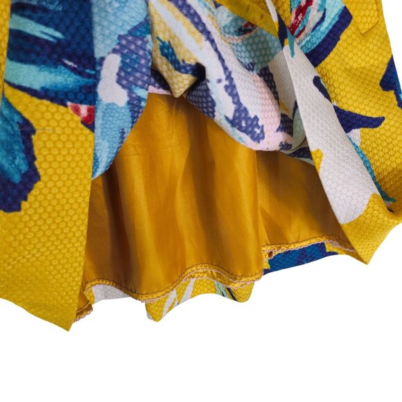 Anthropologie Maeve Textured Jacquard Skirt 4 Yellow Blue Floral Pleated Short - Picture 4 of 10